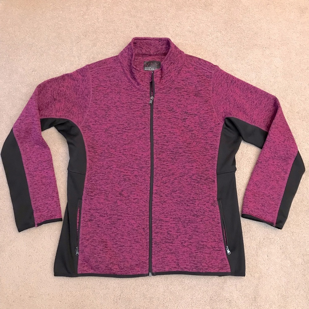 Marc New York Fleece Zip Up Jacket Size XXL Purple Black Zip Pockets Outerwear
